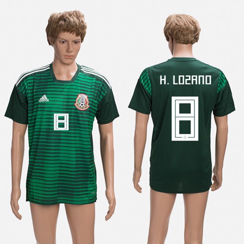 Mexico #8 H.Lozano Green Training Soccer Country Jersey
